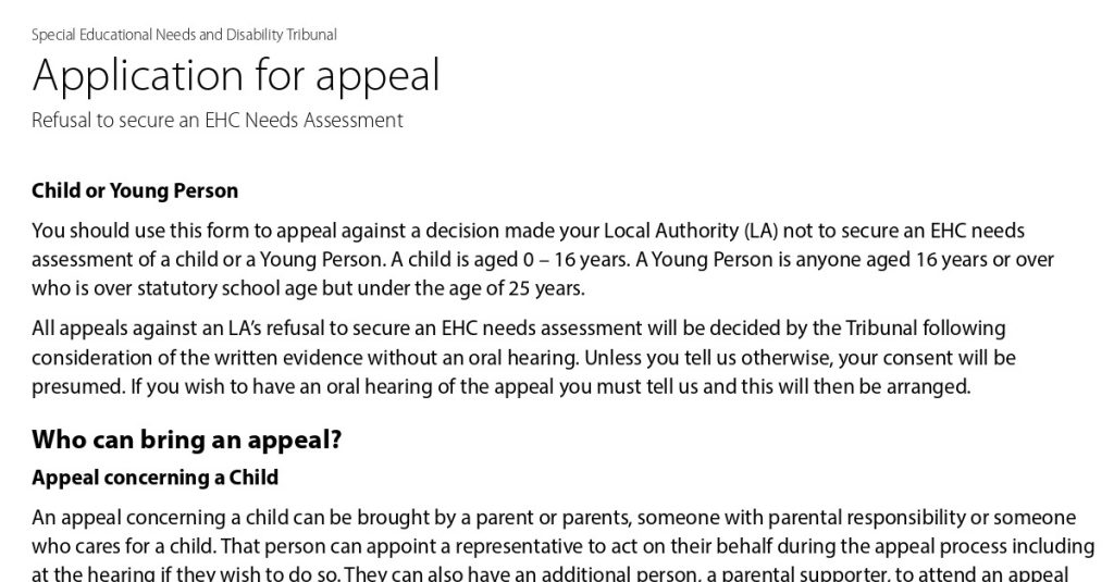 Appealing against a refusal to undertake an EHCP needs assessment 